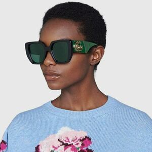 BRAND NEW Gucci GG0956S 001 Women Oversized Black Green LOGO Sunglasses